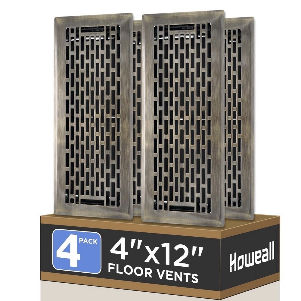 Howeall 4x12 Inches 4 Pack Heavy Duty Walkable Floor Register  - Antique Brass